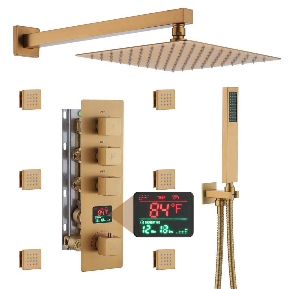 Brushed Gold Multi-head Wall Mounted Rain Shower System