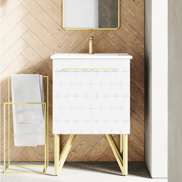 Swiss Madison Annecy 24 in. W Bath Vanity in Galaxy White with Ceramic Vanity Top in Glossy White with White Basin
