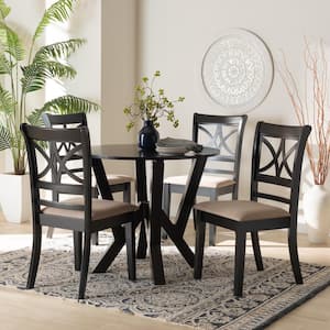 Mari 5-Piece Beige and Dark Brown Wood Top Dining Set