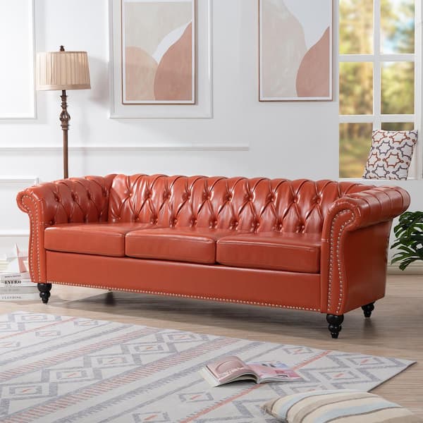 Orange color leather sofa sales