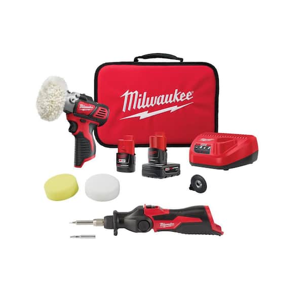 M12 12V Lithium-Ion Cordless Variable Speed Polisher/Sander Kit W/(2) M12 Batteries, Charger, Bag, & Soldering Iron