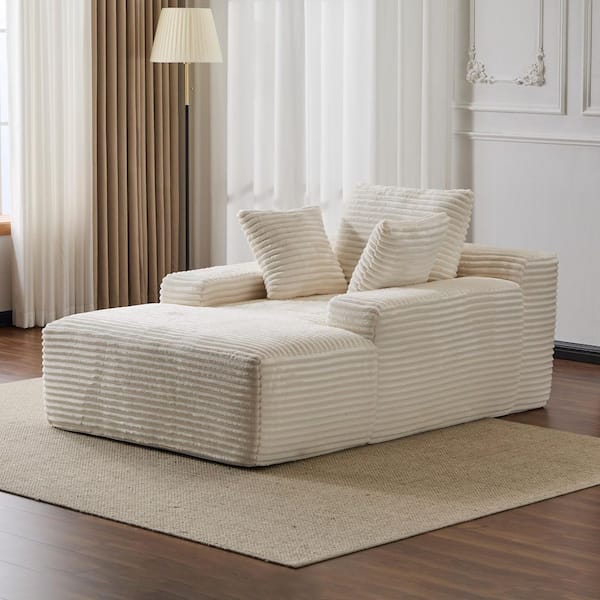 47.24 in. W Square Arm Corduroy Rectangle Sofa Daybed with 3 Throw Pillows in White,Compressed and No Assembly Required