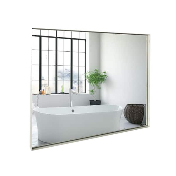 Unbranded 40 in. W x 30 in. H inch White Rectangular Framed Wall Mounted Bathroom Vanity Mirror Square Angle Metal Frame Hanging
