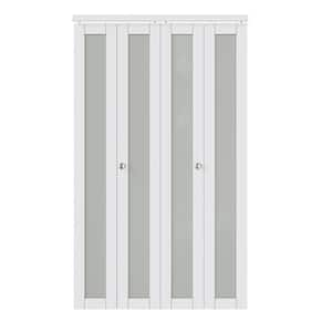 48 in. x 80 in. 1-Lite Frosted Glass Solid Core MDF White Finished Closet Bifold Door with Hardware