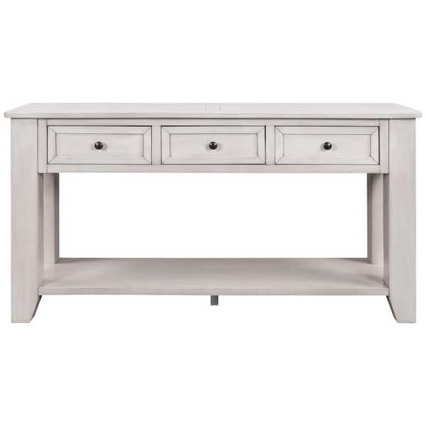 VERYKE Modern 55.1 in. Retro White Rectangle Wood Console Table with 3 Drawers and 1 Shelf