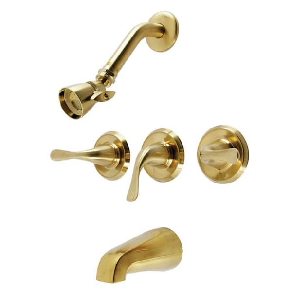Kingston Brass Yosemite Triple Handle 1-Spray Tub and Shower Faucet 2 GPM in. Brushed Brass (Valve Included)