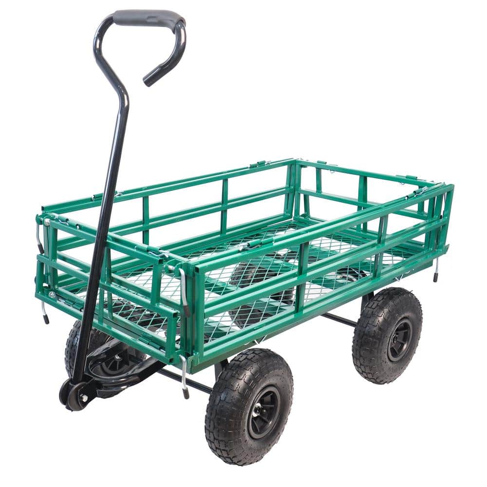 Green Heavy-Duty Metal Utility Wagon with Pneumatic Tires
