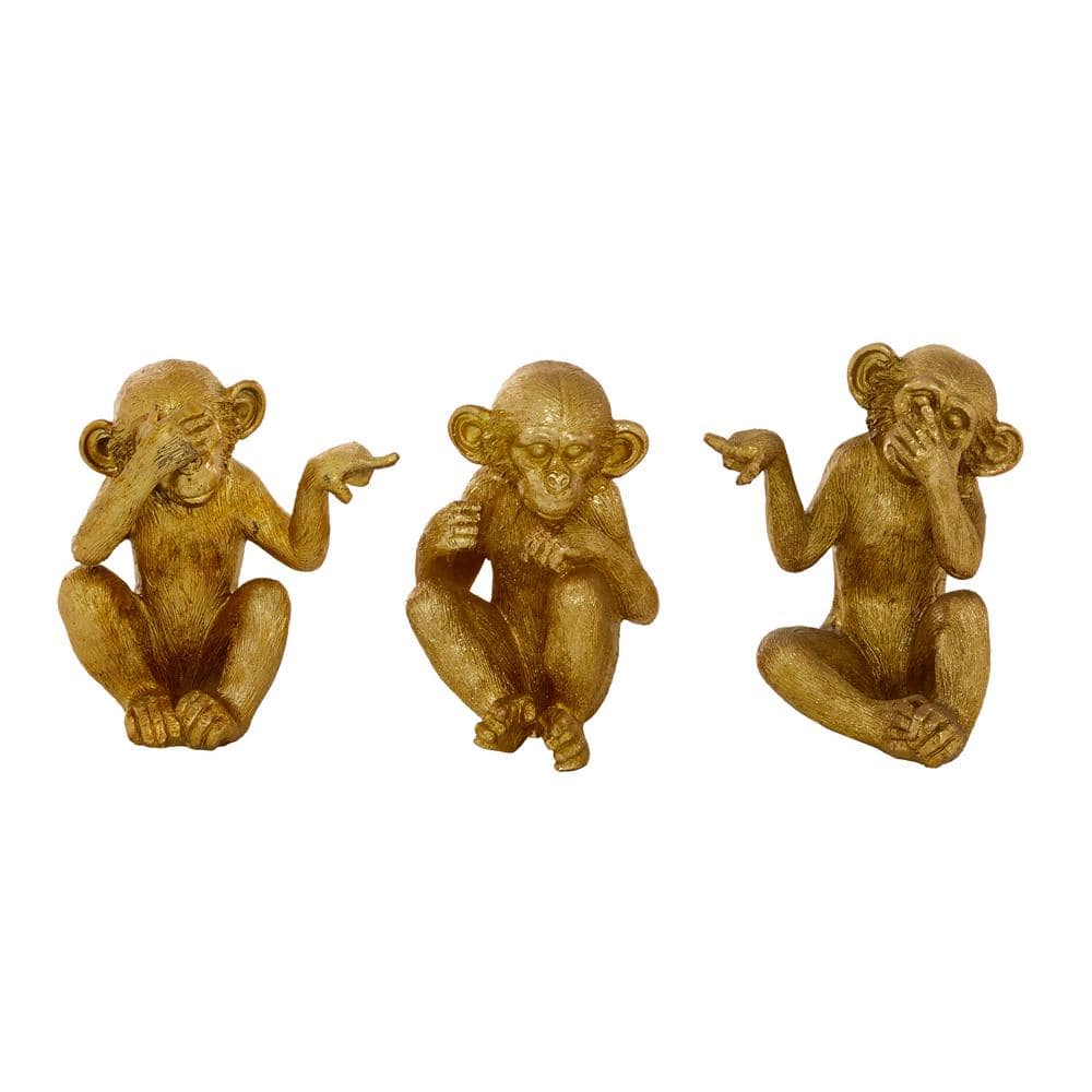 Gold Polystone See No Evil Monkey Sculpture Set of 3