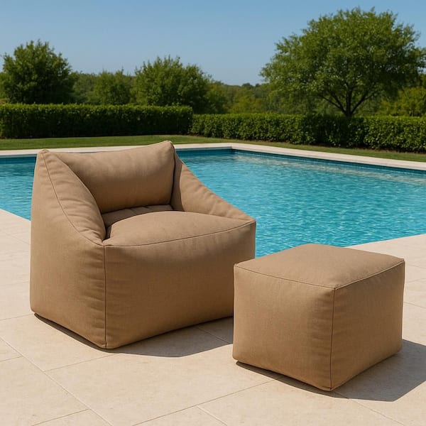 Beige Multi-Use, Lightweight Indoor/Outdoor Ottoman for Relaxing and Seating 20 D x 18 W x 18 H