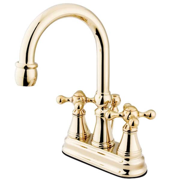 Kingston Brass Governor 4 in. Centerset 2-Handle Bathroom Faucet with Brass Pop-Up in Polished Brass