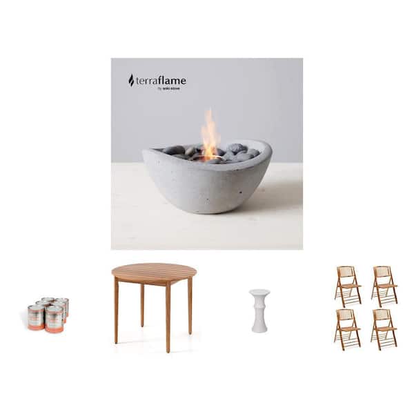 11 in. Fire Bowl, Gel Fuel 6-Pack, 36 in. Patio Table, 11 in. x 21.7 in. Side Table, Folding Chair 4-Pack