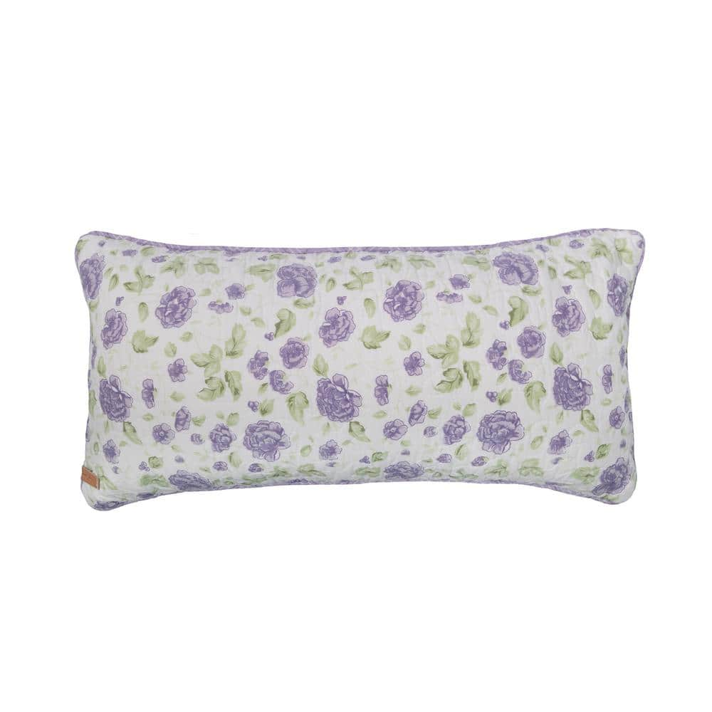 HANDMADE Extra Long Lumbar Pillow Cover White Purple Throw Floral Bird  Shams