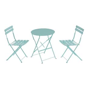 Seymo Mint Green 3-Piece Metal Frame Folding Outdoor Bistro Set with Table