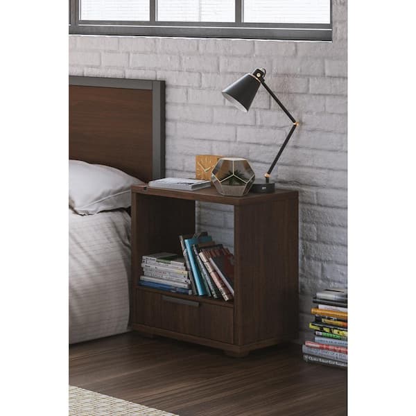 Manor Park Modern Grooved Drawer Writing Desk, Dark Walnut and Solid Black