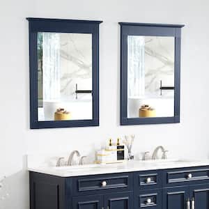 60 in. W x 22 in. D x 35 in. H Double Sink Bath Vanity in Navy Blue with White Quartz Top and Mirror