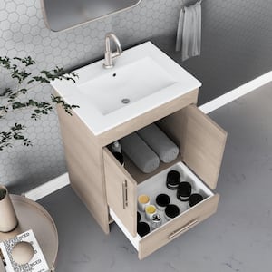 Pacific 24 in. x 18 in. D Bath Vanity in Ash Gray with Ceramic Vanity Top in White with White Basin