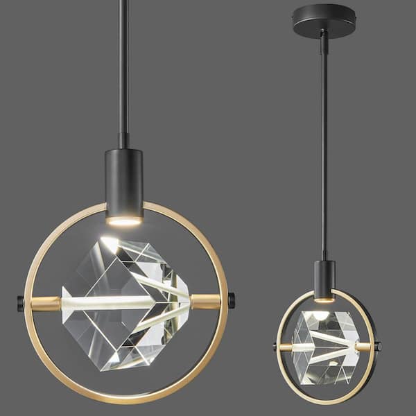 Home Lighting 6W 1-Light BlackGold Circular Modern Integrated LED Dimmable Crystal Pendant Light for Bedroom