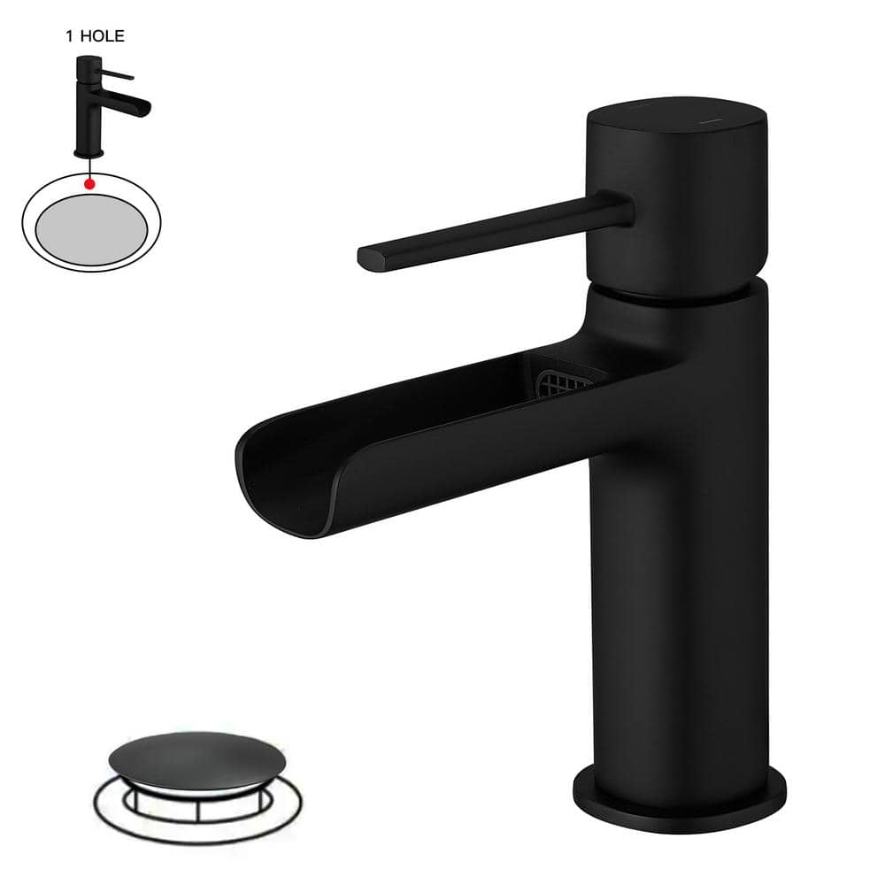 Matte Black Single Handle Waterfall Bathroom Faucet