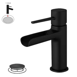 Waterfall Single Handle Single Hole Modern Bathroom Faucet Bathroom Drip-Free Vanity RV Sink Faucet in Matte Black