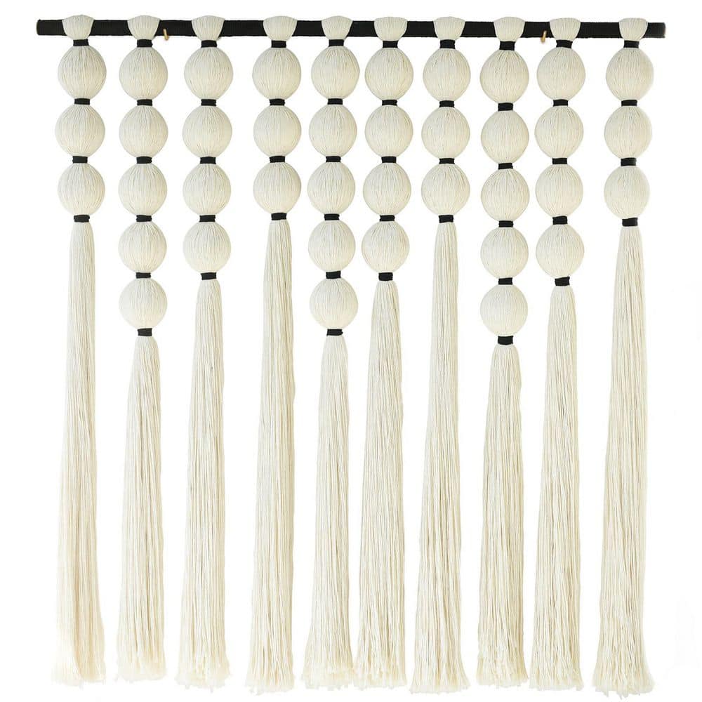 39 in. x 39 in. White Sphericity Cotton Textile Wall Hanging, Large Macrame