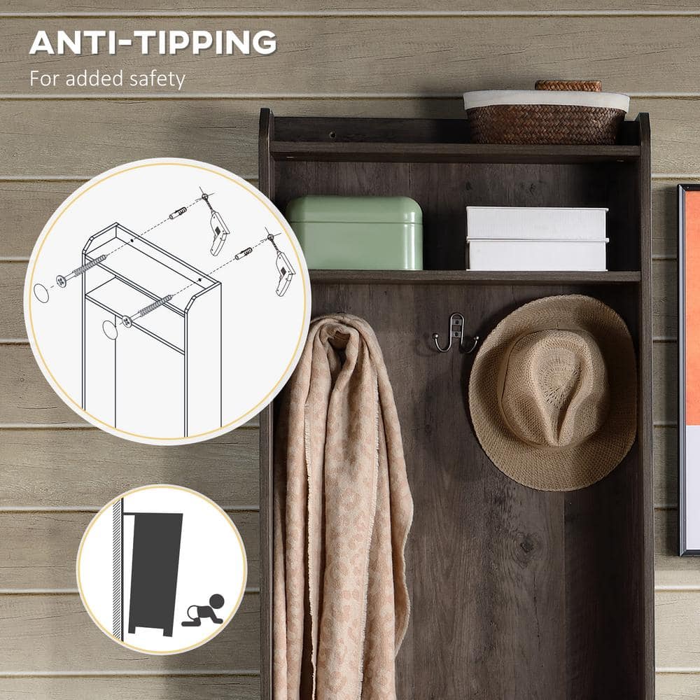 Modern Rustic Brown Hall Tree with Shoe Storage Bench and Coat Rack