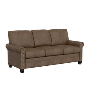 Barroway 76 in. Rolled Arm Polyester Modern Rectangle Removable Cushions Sofa Antique Brown
