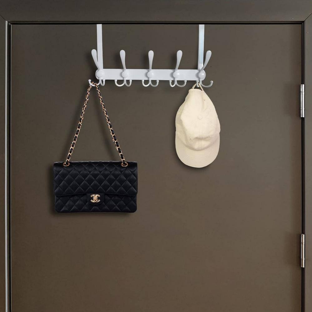 White Metal Door Mounted Coat Rack, Over The Door Hooks for Hanging Clothes