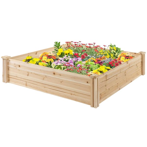 Unbranded Raised Garden Bed Kit, Natural Wood Color, Rectangular Shape, Wooden Planter Box with 9 Growing Grids for Plants