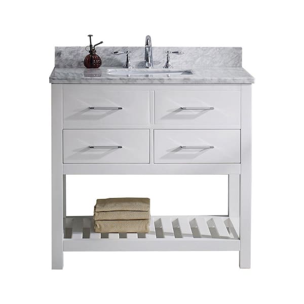 Virtu USA Caroline Estate 36 in. W Bath Vanity in White with Marble Vanity Top in White with Square Basin