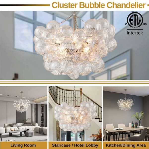 HUOKU Neuvy 8-Light 33 in. W Nickel Chandelier with Swirled-Glass
