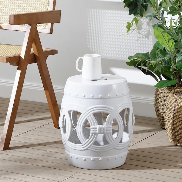 JONATHAN Y 16 in. White Chinese Ceramic Drum Lucky Coins Garden