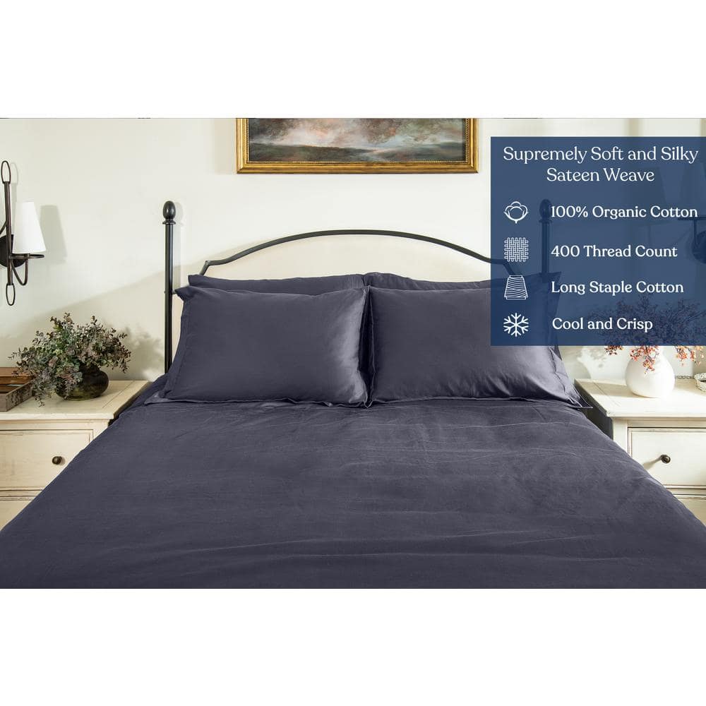 Delara Dark Grey Organic Cotton Full Fitted Sheet