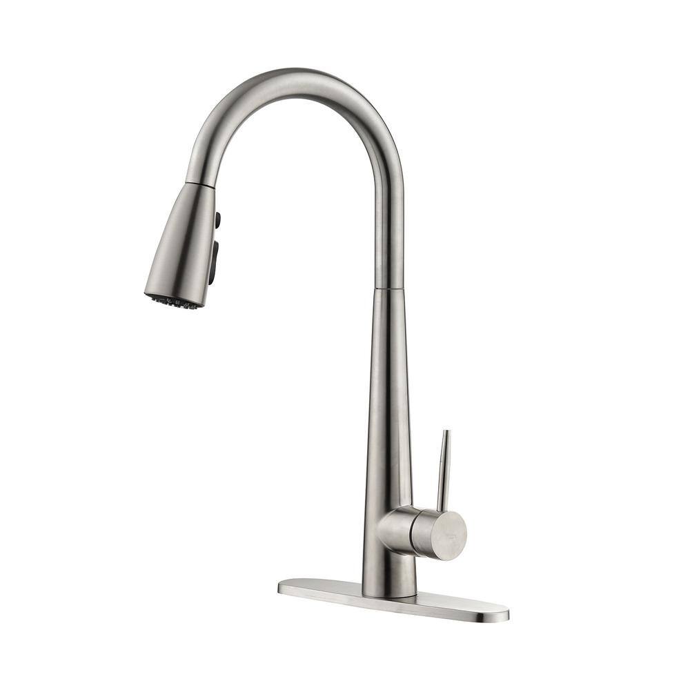 Single Handle Pull Down Sprayer Kitchen Faucet with Deck Plate in Brushed N