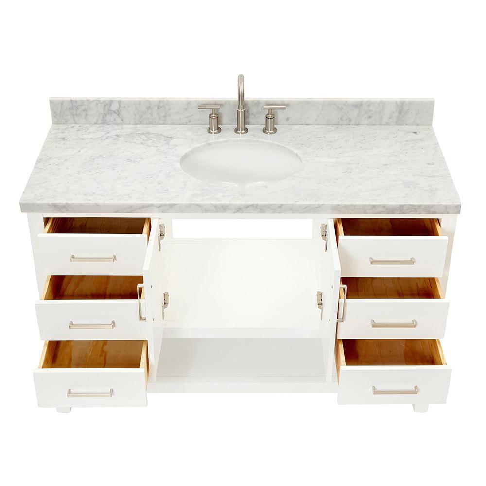 Magnolia 55" White Solid Wood Single Vanity with Carrara Top