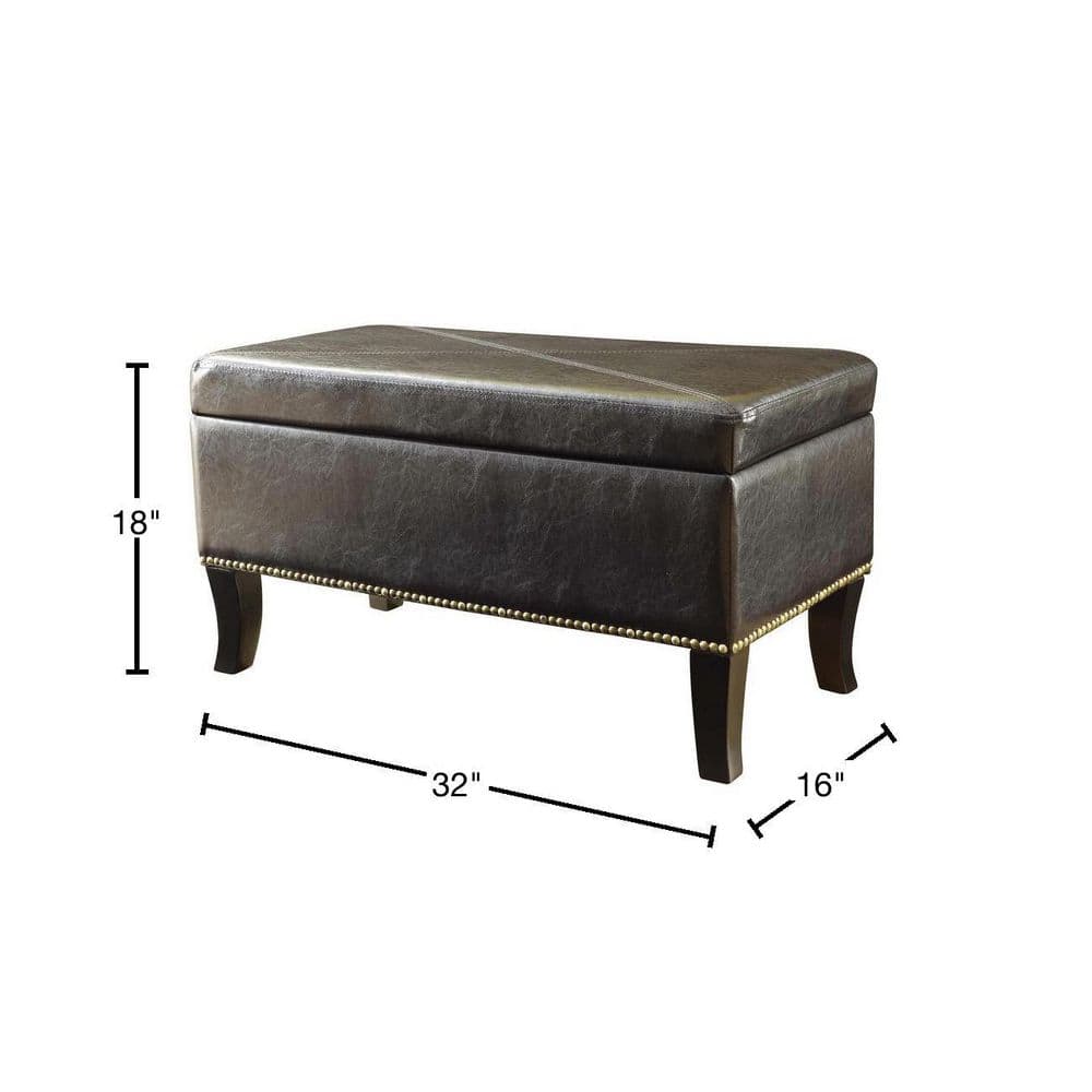 Espresso Faux Leather Tufted Storage Ottoman with Nailhead Trim