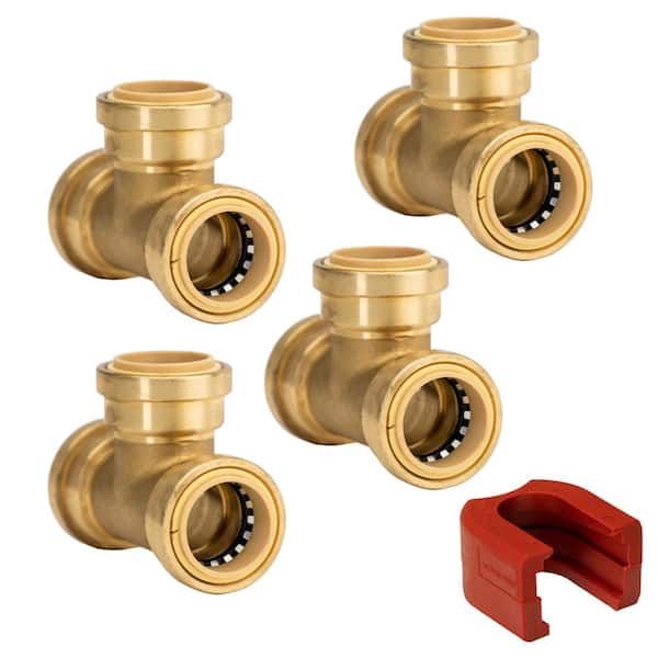 QUICKFITTING 1 in. Brass Push-to-Connect Tee Fitting with SlipClip Release Tool (4-Pack)