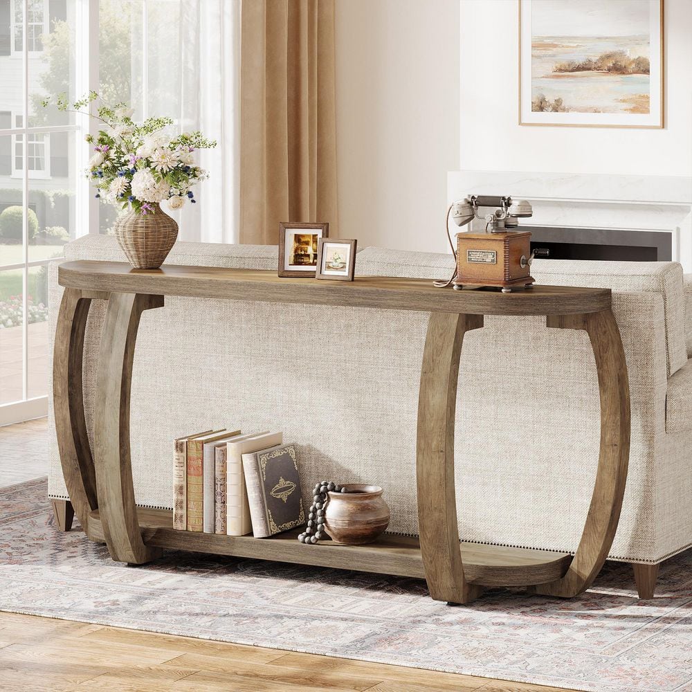 BYBLIGHT Turrella 63 in. Brown Specialty Wood Console Table Sofa ...