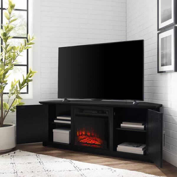 Crosley Furniture Camden Black 58 In, Corner Tv Stand With Fireplace For 65 Inch