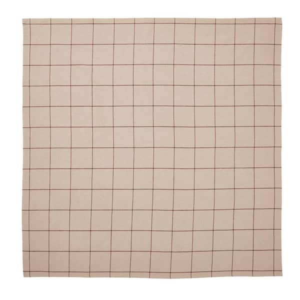 VHC Brands Connell 40 in. W x 40 in. L Tan, Burgundy Windowpane Cotton Blend Tablecloth Topper