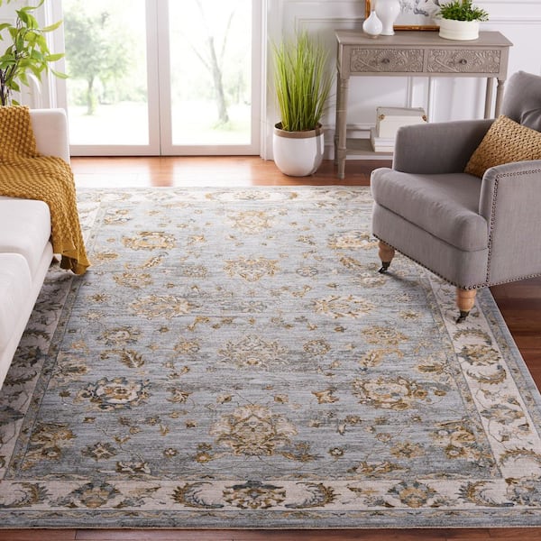 Hamilton Blue/Gold 9 ft. x 12 ft. Floral Border Area Rug