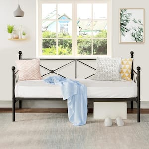 Classic Metal Daybed Frame Multifunctional Mattress Foundation/Bed Sofa with Headboard Twin Black