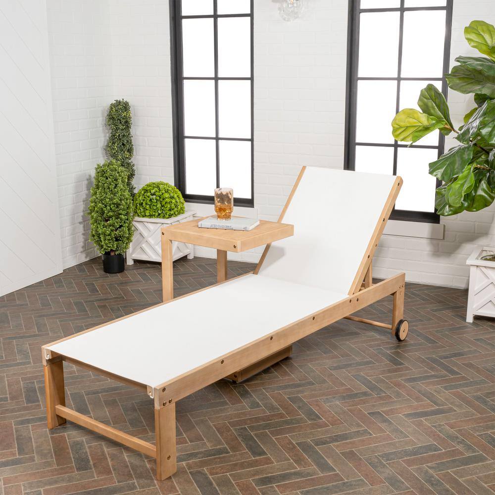 White and Light Teak Acacia Wood 3-Position Outdoor Chaise Lounge Set with Side Table