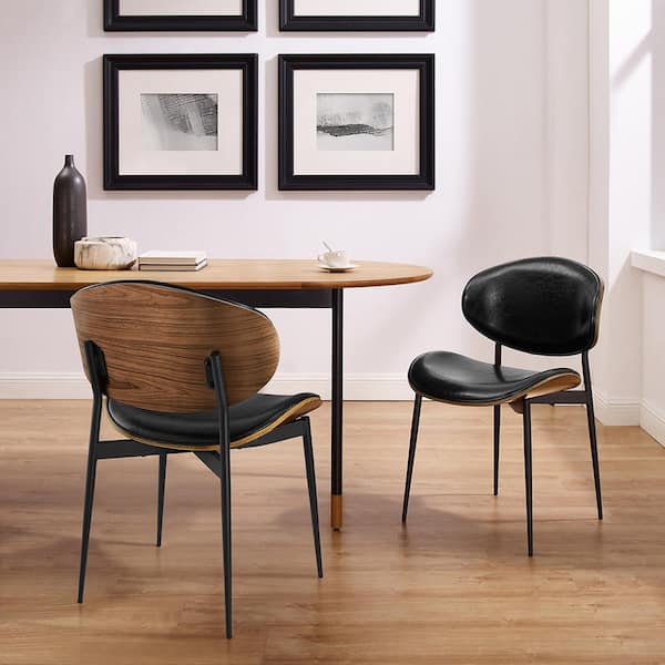 Art Leon Iya Black Faux Leather Dining Side Chair with Metal Frame Set of 2 CC011 1 2P