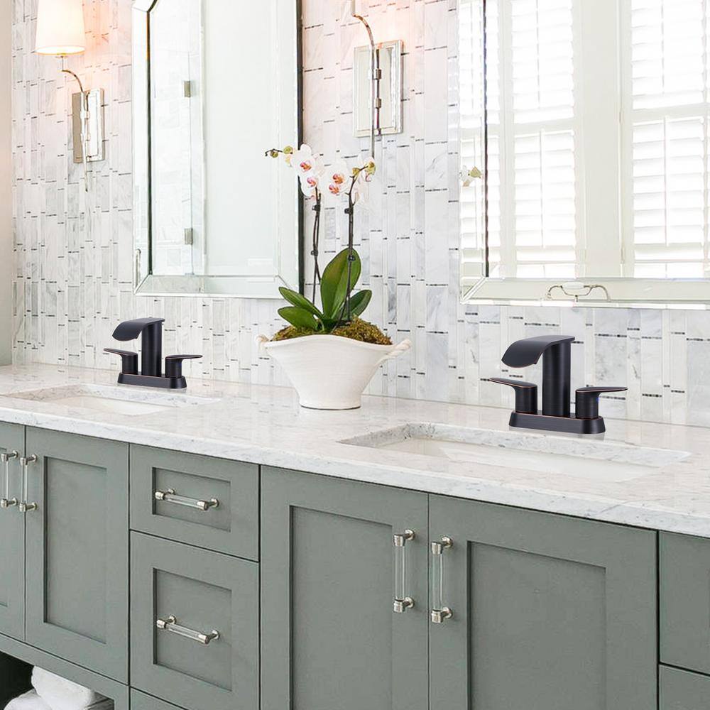 Oil Rubbed Bronze Double Handle Waterfall Bathroom Faucet