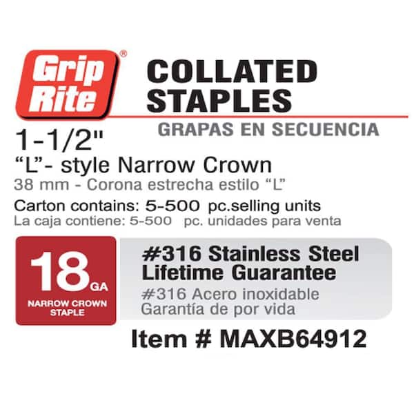 500 ct L Staples L13 Stainless Steel 18 gauge 1/4" crown 1" length 