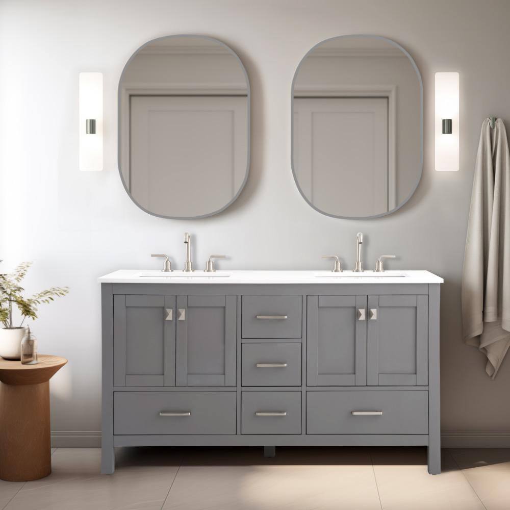 Vanea 60" Gray Double Sink Freestanding Bathroom Vanity with Quartz Top