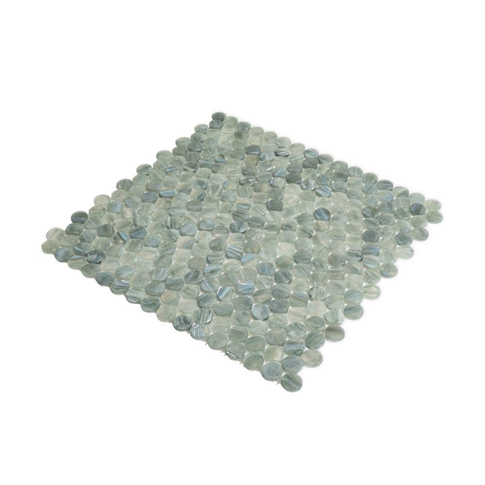 Gray Polished Penny Round Glass Mosaic Tile 12x12