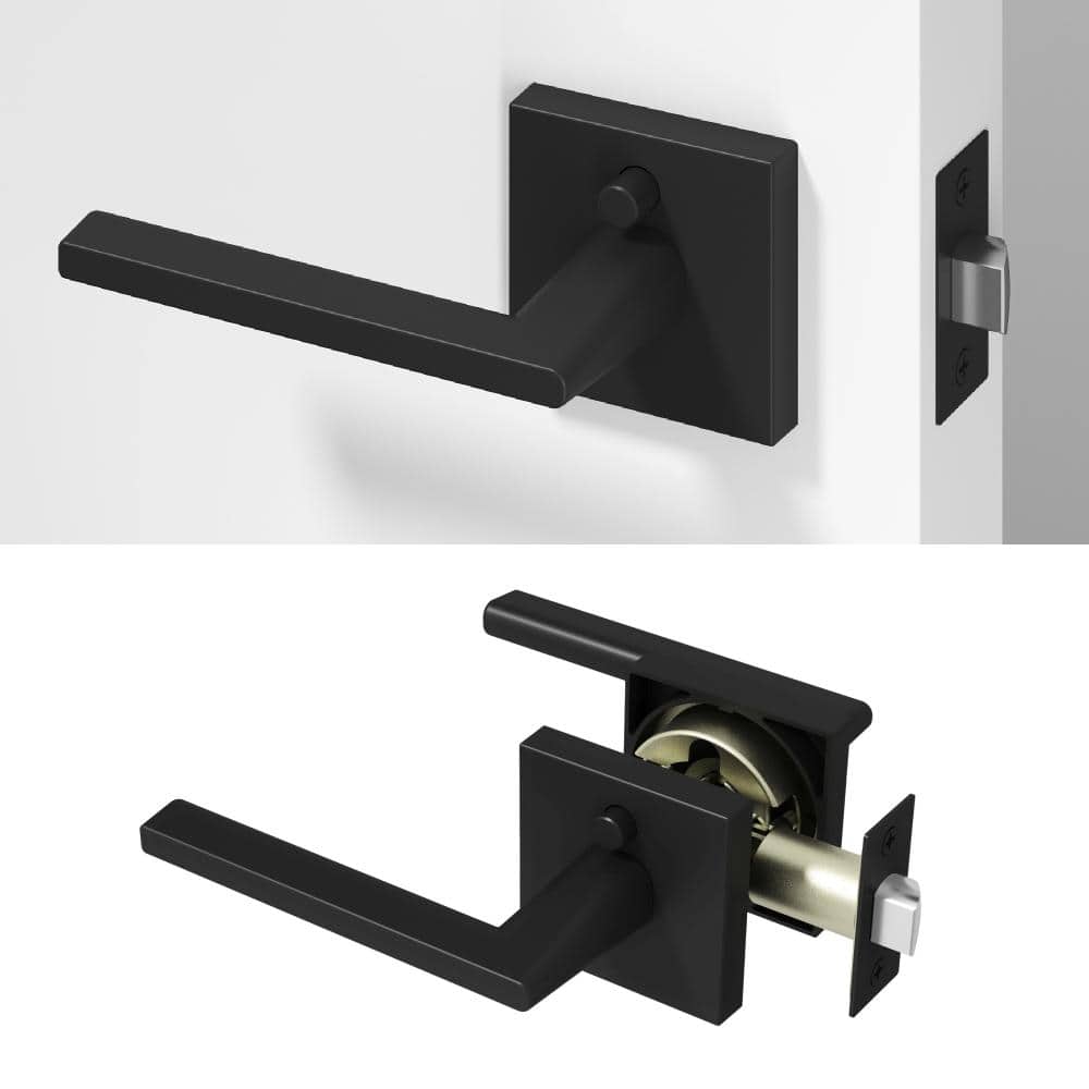 Okun Quadra Metal Matte Black Privacy Bed/Bath Flat Door Handle