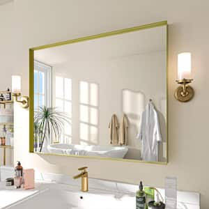 40 in. W x 32 in. H Rectangular Aluminum Framed Wall Bathroom Vanity Mirror in Gold