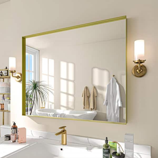 TOOLKISS 40 in. W x 32 in. H Rectangular Aluminum Framed Wall Bathroom Vanity Mirror in Gold